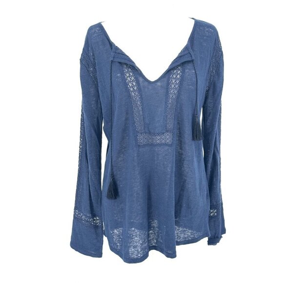 ecru Tops - ✨ Anthropologie Ecru 100% Linen Navy Blue Boho Top - Size M ✨